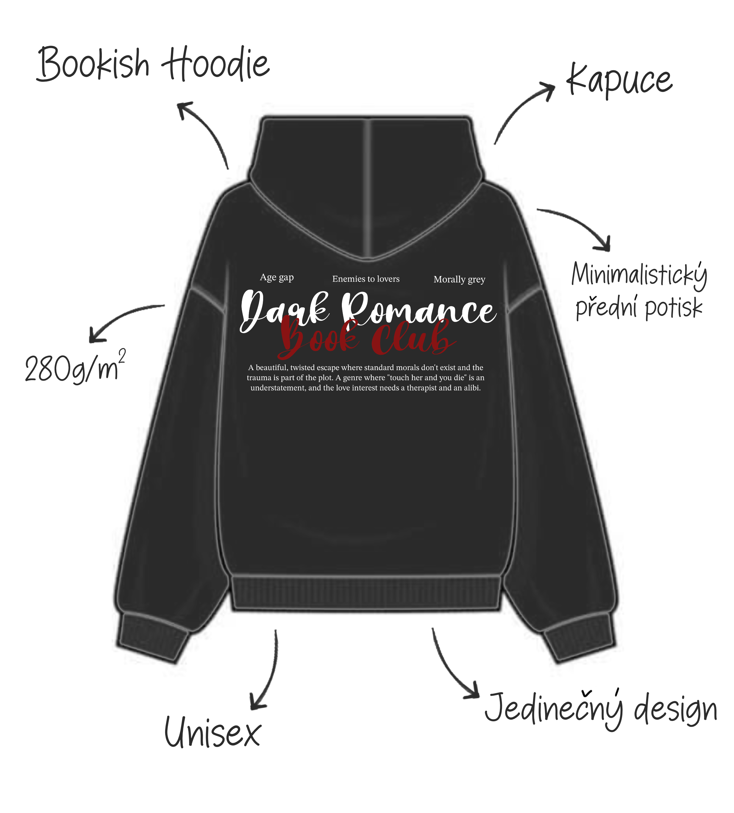 Dark Romance Book Club hoodie s kapucí